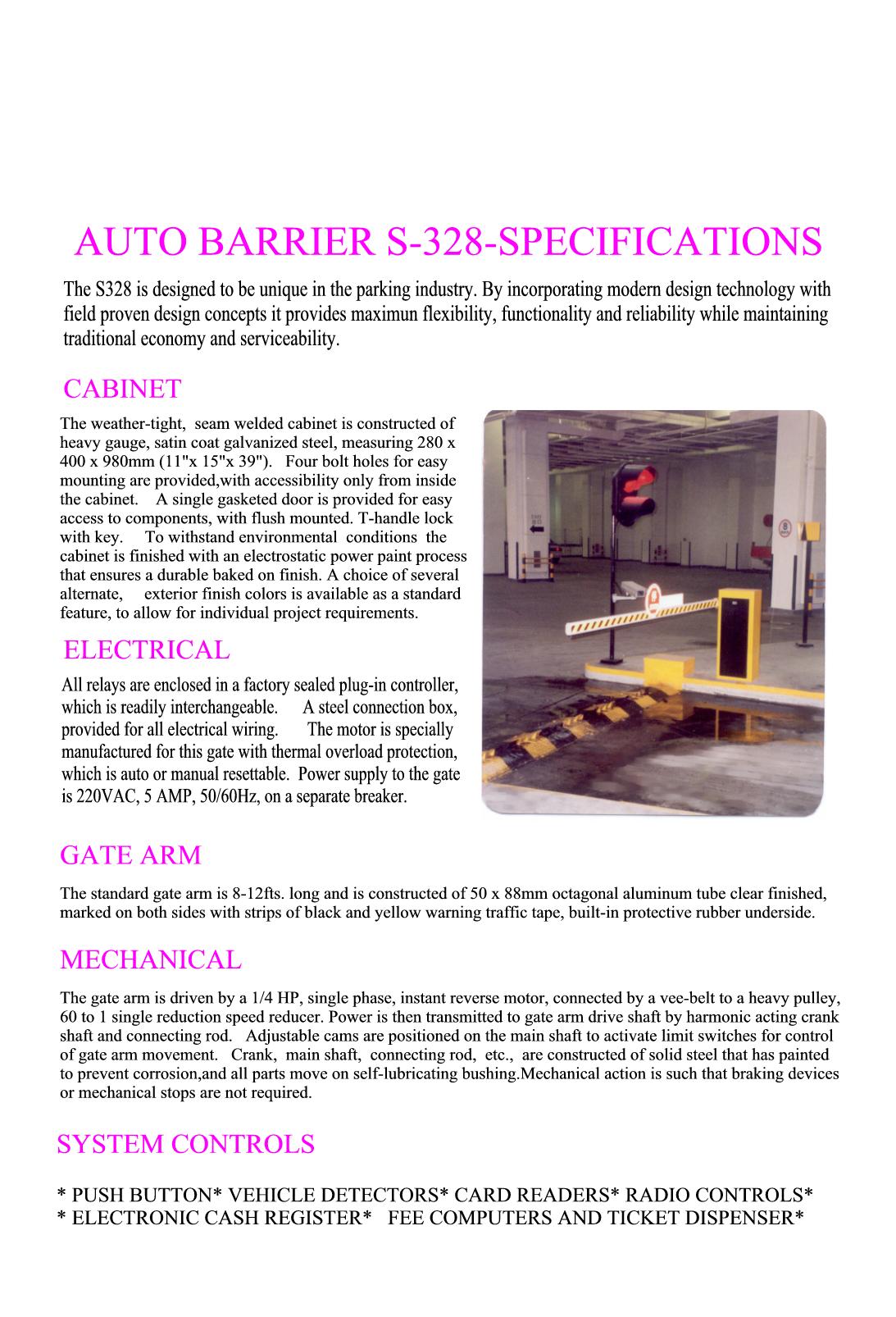 Automation Barrier S-328 Specification