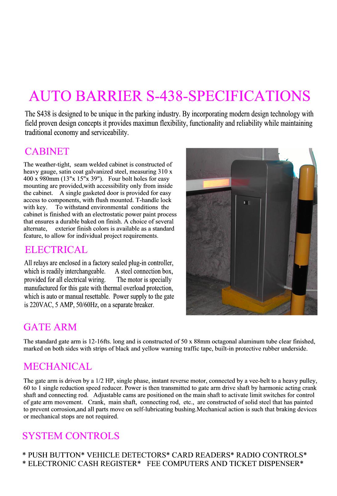 Triangle Barrier T-3 Specifications