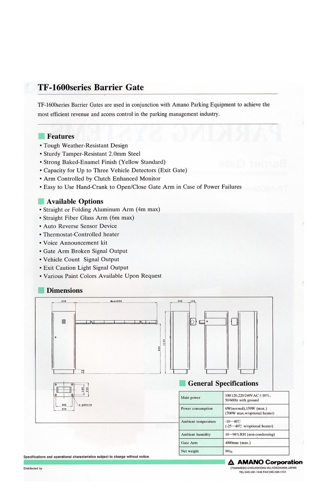 Automation Barrier S-328 Specification